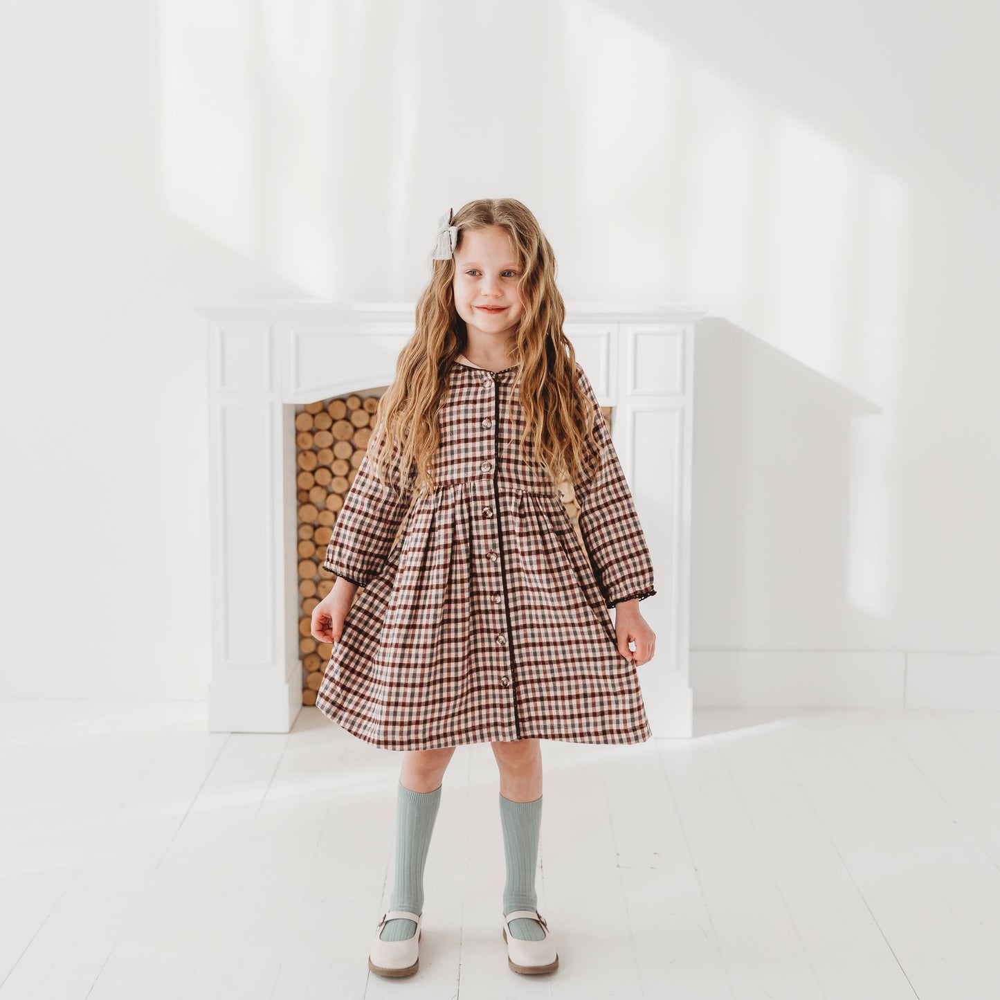 Brushed Gingham Sailor Collar Dress