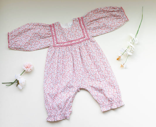 Pink Ditsy Print Cord Romper