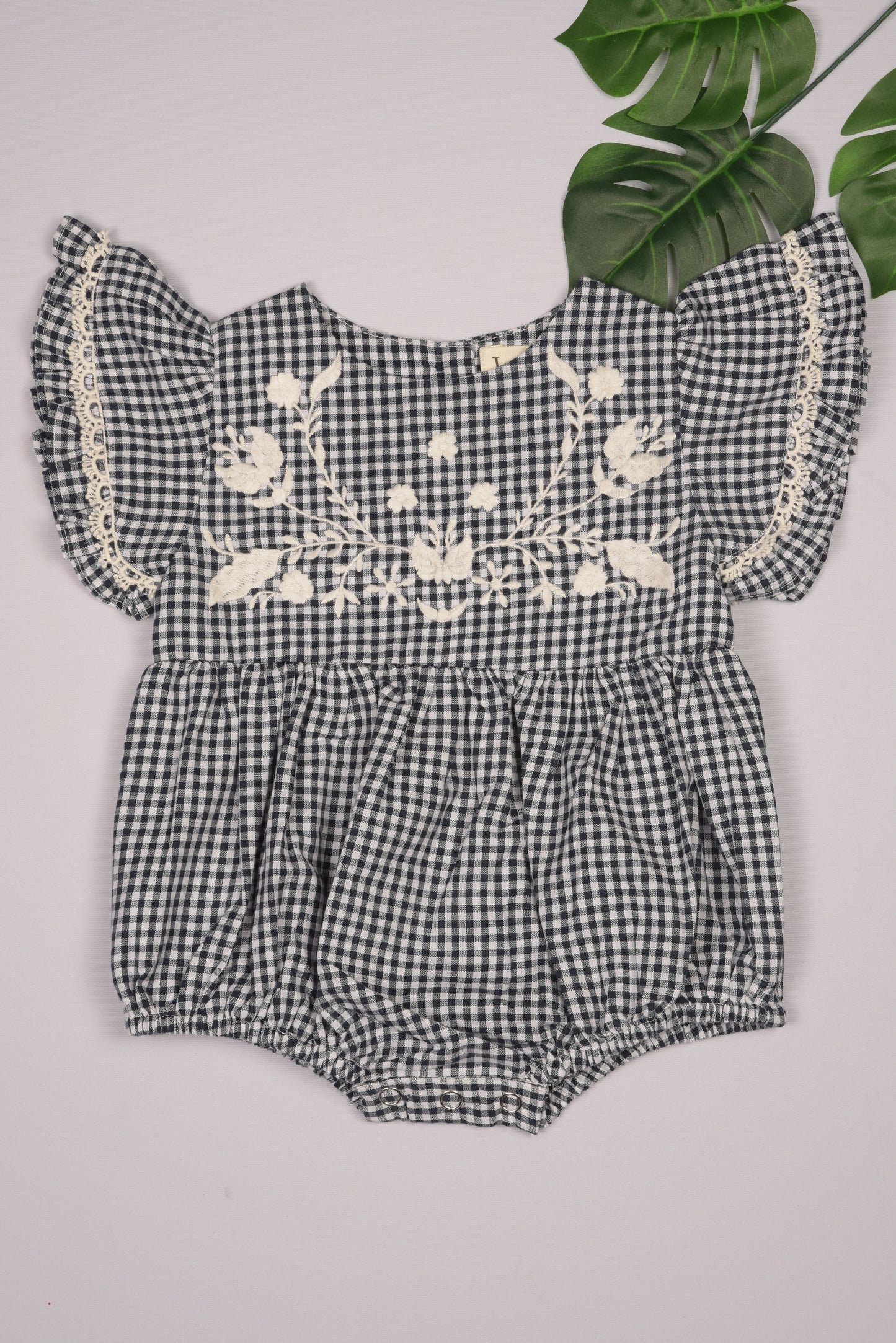 Embroidered Yoke Eith Ruffle Sleeves Romper