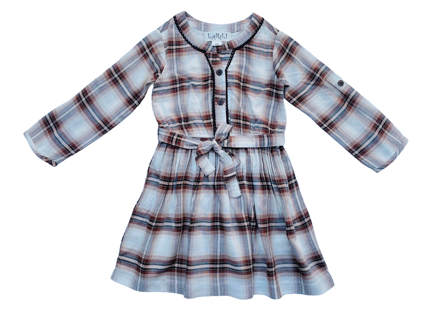 Brown Plaid Girl's Rayon Blend Dress