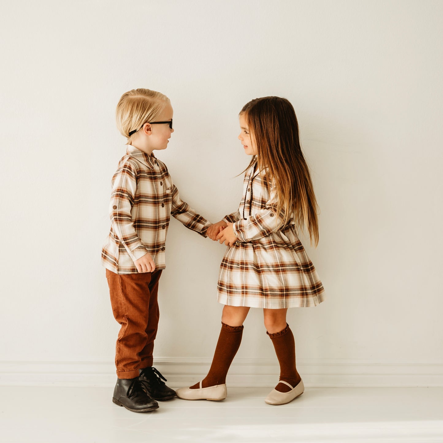 Brown Plaid Girl's Rayon Blend Dress