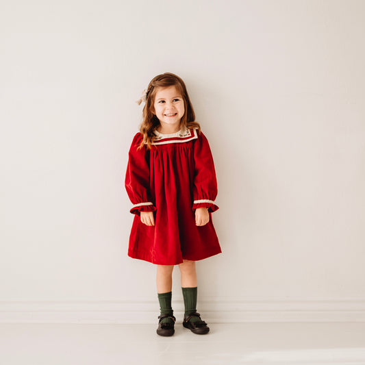 Red Cord Embroidery Yoke Dress