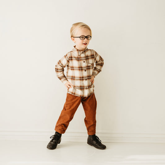 Brown Plaid Boy's Shirt