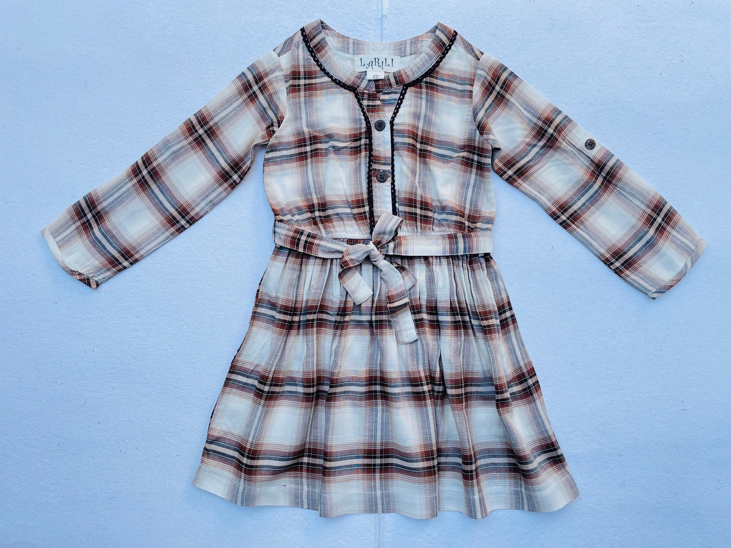 Brown Plaid Girl's Rayon Blend Dress