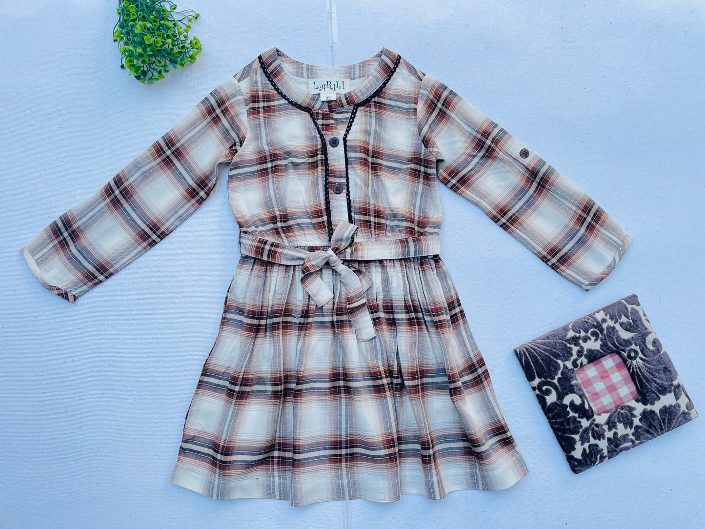 Brown Plaid Girl's Rayon Blend Dress